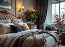 Camera da letto elegante e accessibile con decorazioni