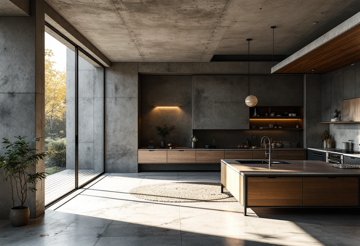 Interni con arredo brutalista, stile audace e moderno