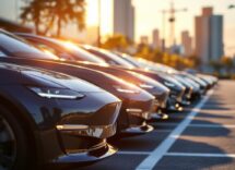 Immagine di auto elettriche e ibride in un parcheggio europeo