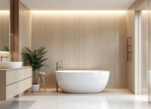 Bagno minimalista con design elegante e funzionale