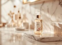 Bottiglie di bagnodoccia di lusso su uno sfondo elegante