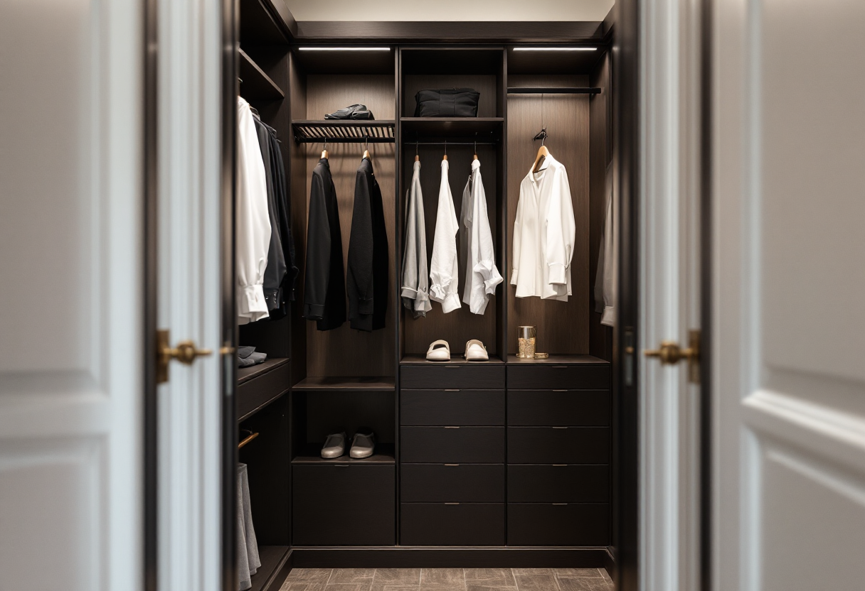 Cabina armadio ad angolo con design moderno e pratico