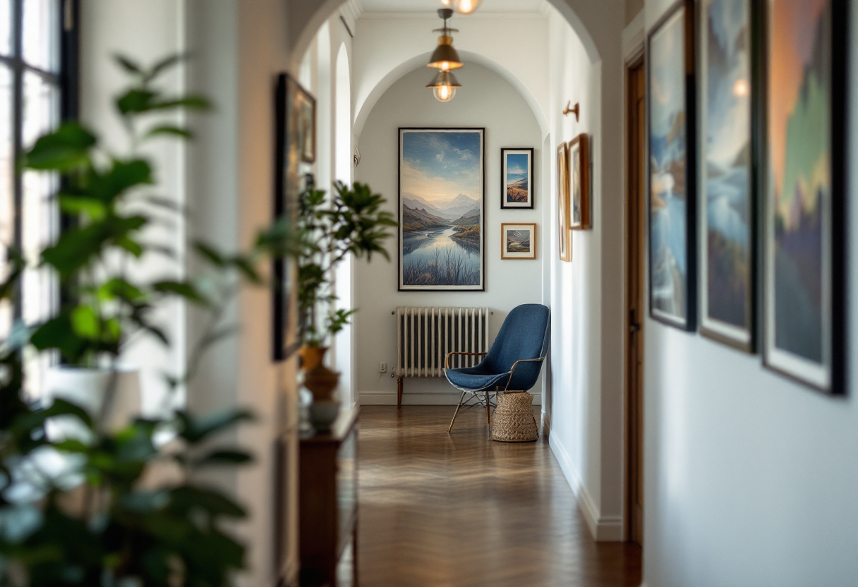 Corridoio decorato con opere d'arte moderne