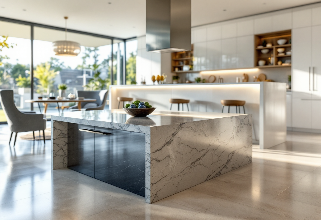 Cucina moderna a isola e penisola in un ambiente elegante