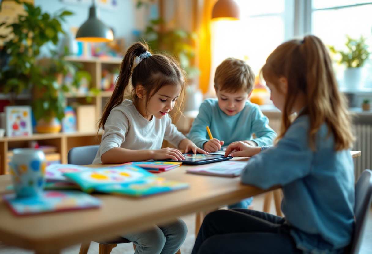Bambini che apprendono l'educazione digitale