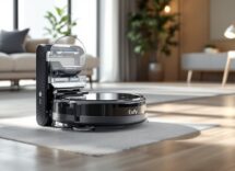 Eufy E20 robot aspirapolvere in azione su pavimento