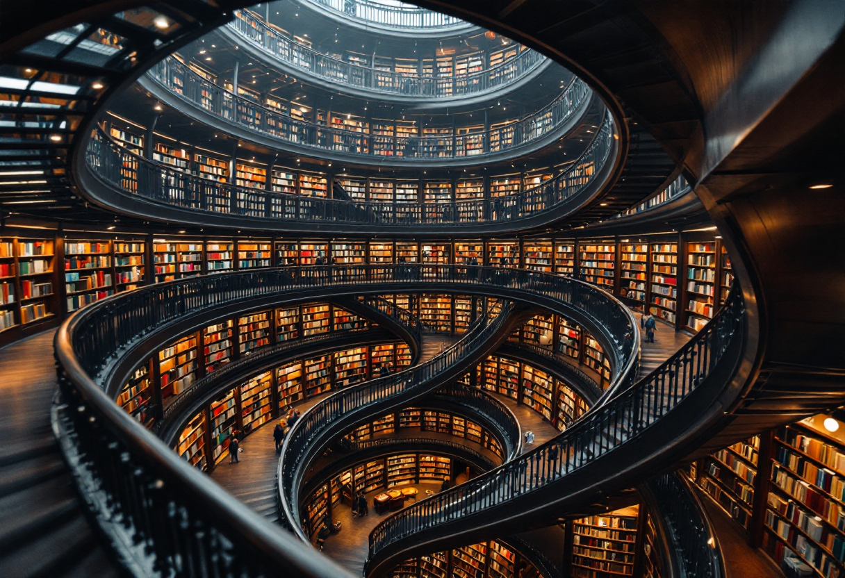 Librerie labirinto eleganti e funzionali in un ambiente moderno