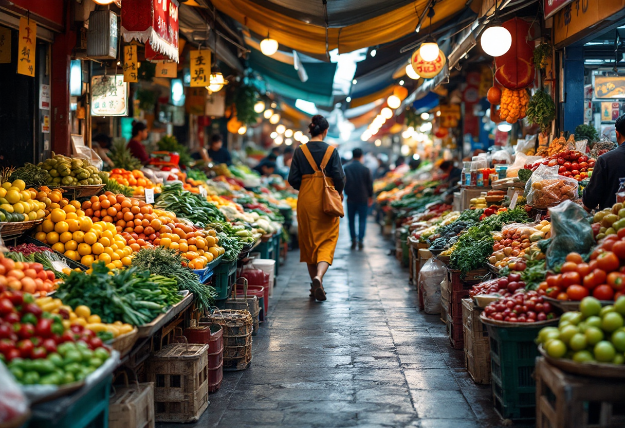 Immagine del mercatino di Bolzaneto con bancarelle colorate