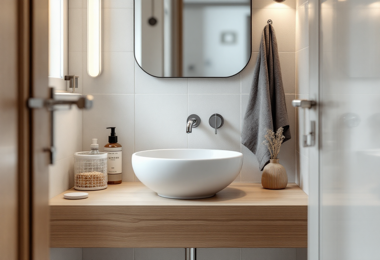 Bagno piccolo ottimizzato con soluzioni di design