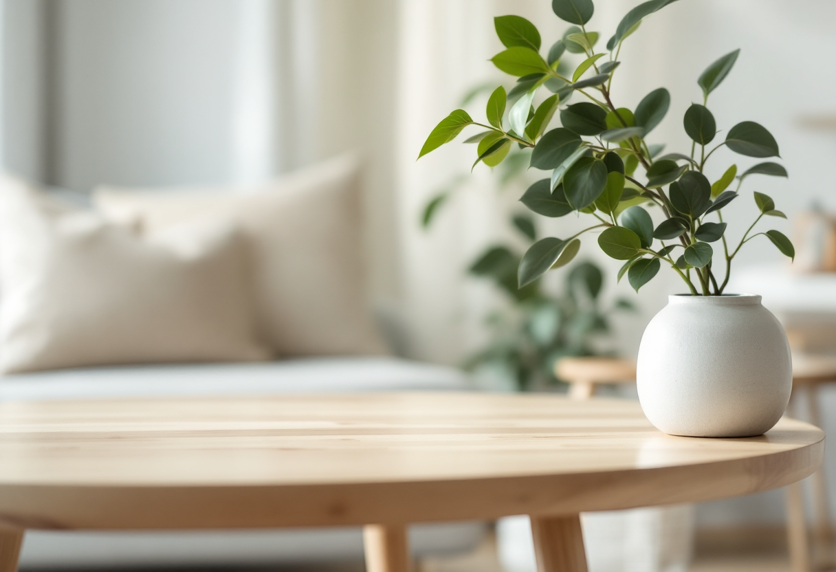 Interno di una casa in stile minimal zen con decorazioni semplici