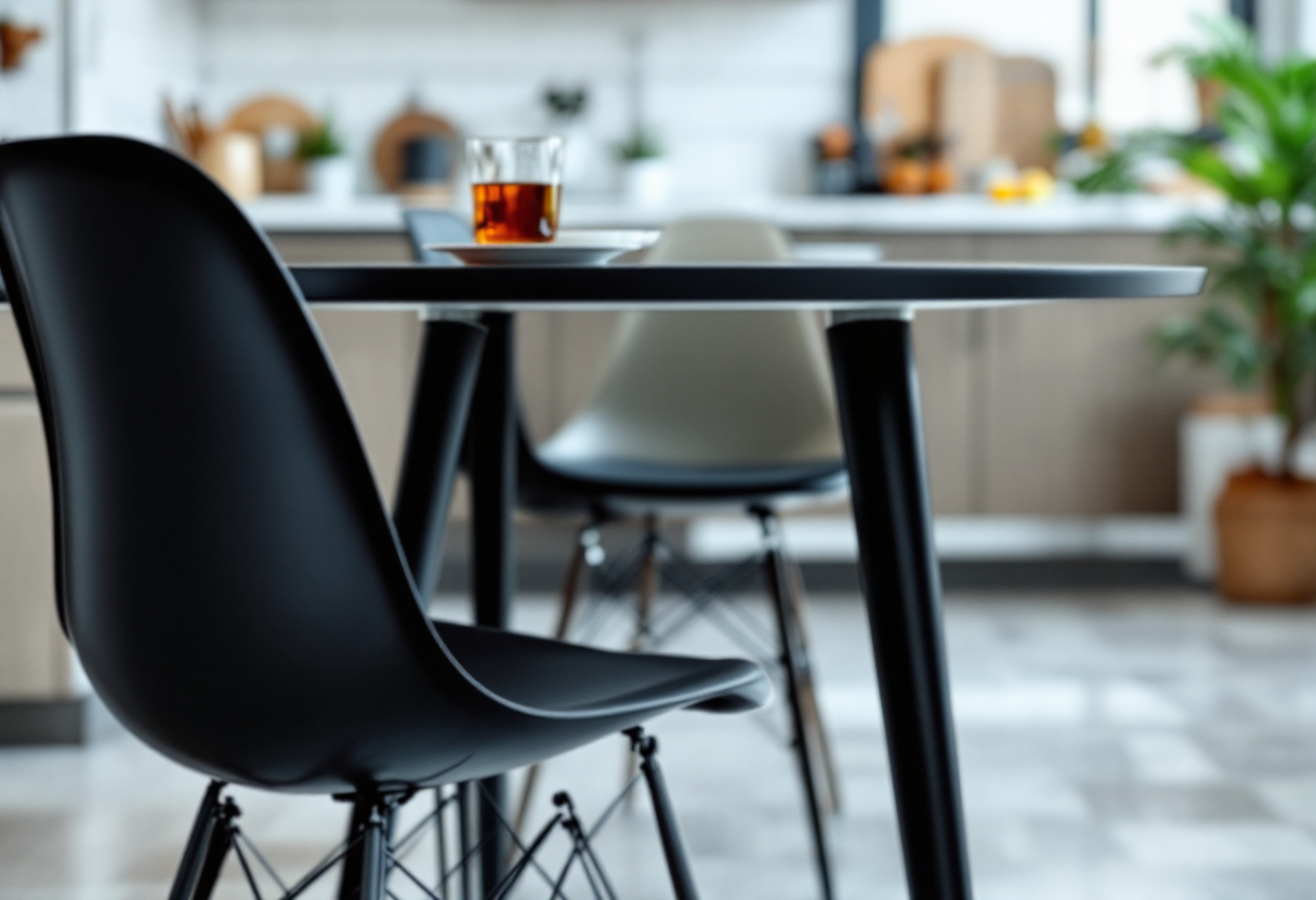 Tavolo moderno con sedie di plastica in una cucina elegante