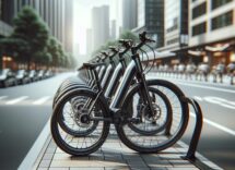 Bicicletta elettrica in un paesaggio urbano sostenibile