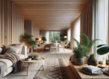 Interno di una casa in stile nordico con decorazioni calde