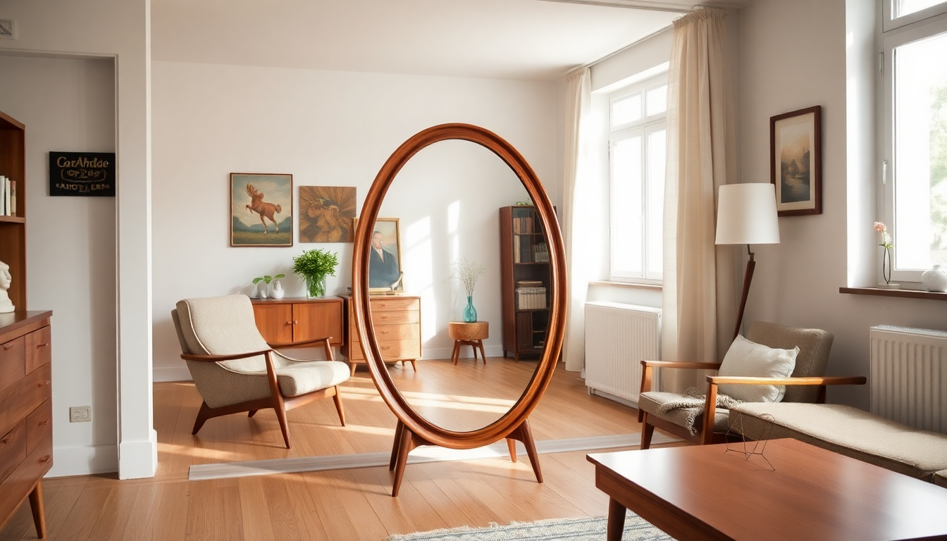 scopri il fascino dello specchio ovale in teak degli anni 60 1746478918