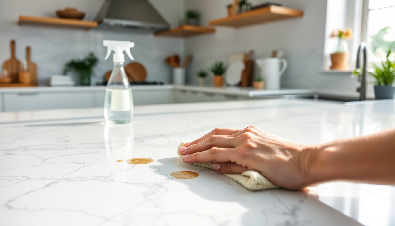come pulire i piani di lavoro in quarzo e rimuovere le macchie piu ostinate 1749697946