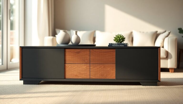 Base tv moderna in laccato opaco e legno nodato