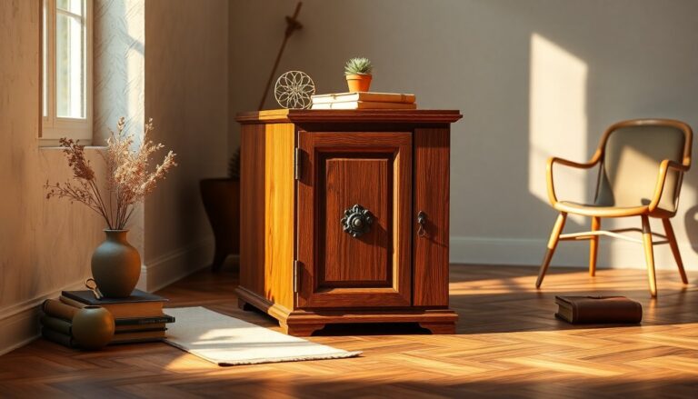 Mobile schedario in noce stile Neorinascimento: dimensioni compatte e carattere vintage